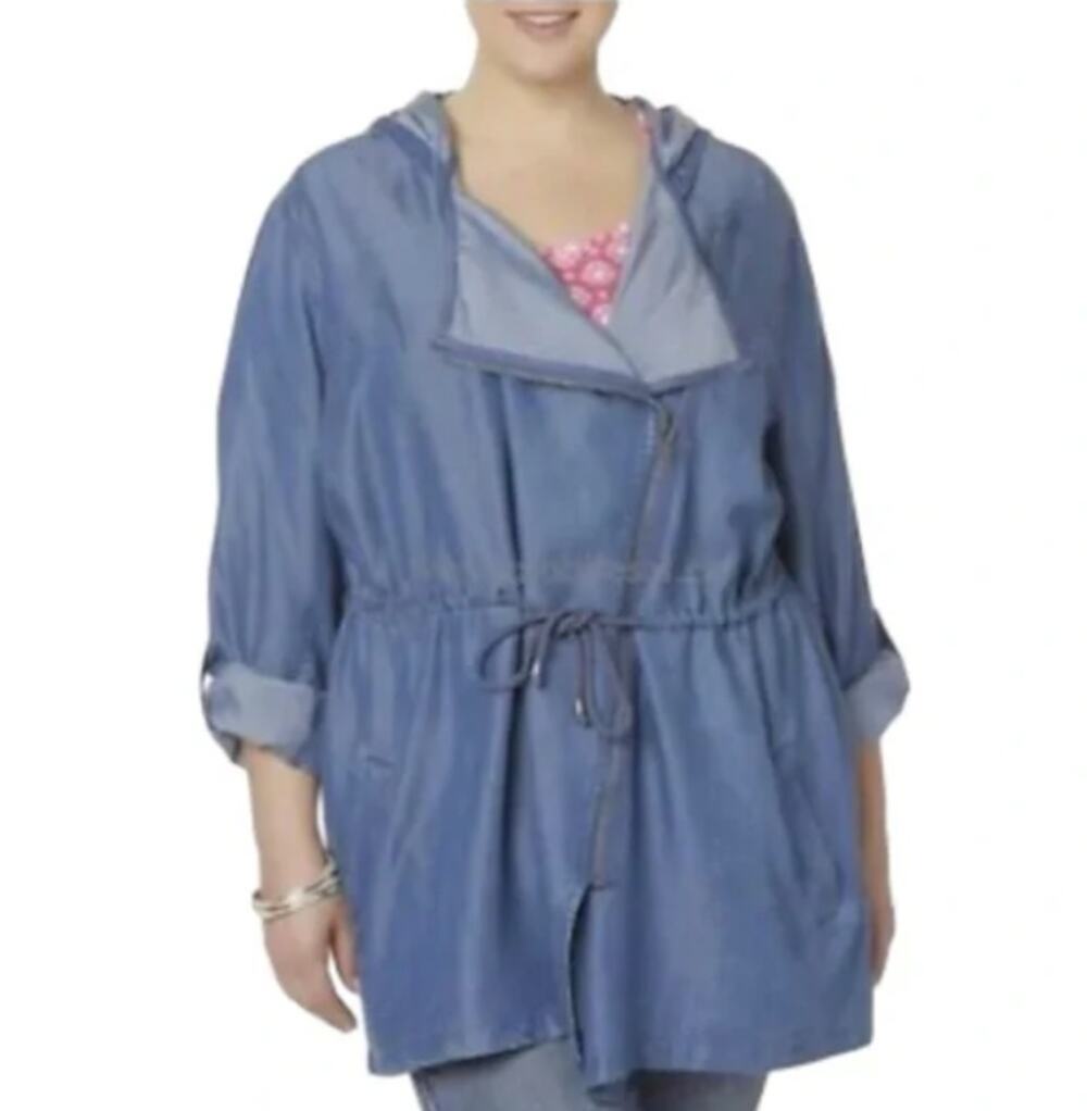 Simply Emma Plus Denim Tencel Full Zip Hooded Utility Jacket Women's Size 3X